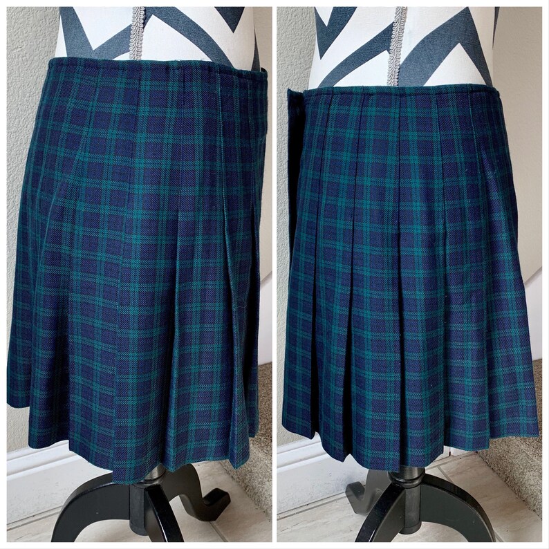 Vintage 1990s Blue Green Plaid Boxes Schoolgirl Kawaii Grunge Punk Uniform Mini Skirt Sz 5 US