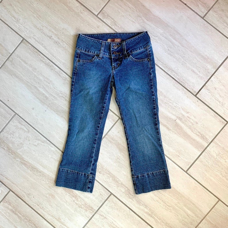 Vintage 1990s LEI Brand Bleached Distressed Grunge Pop Star Kawaii Retro y2k Capri Pants Sz 1 US
