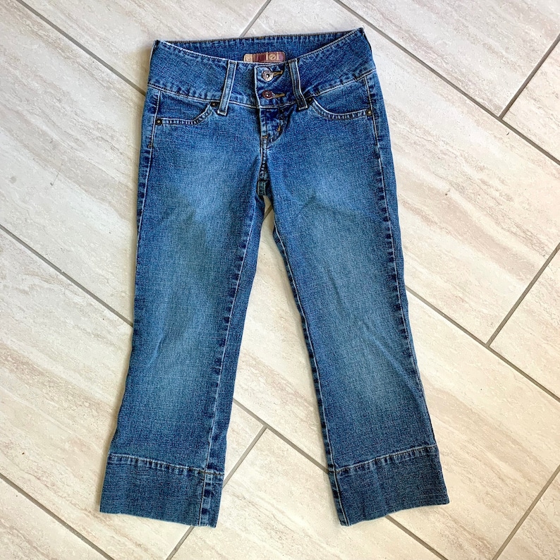 Vintage 1990s LEI Brand Bleached Distressed Grunge Pop Star Kawaii Retro y2k Capri Pants Sz 1 US