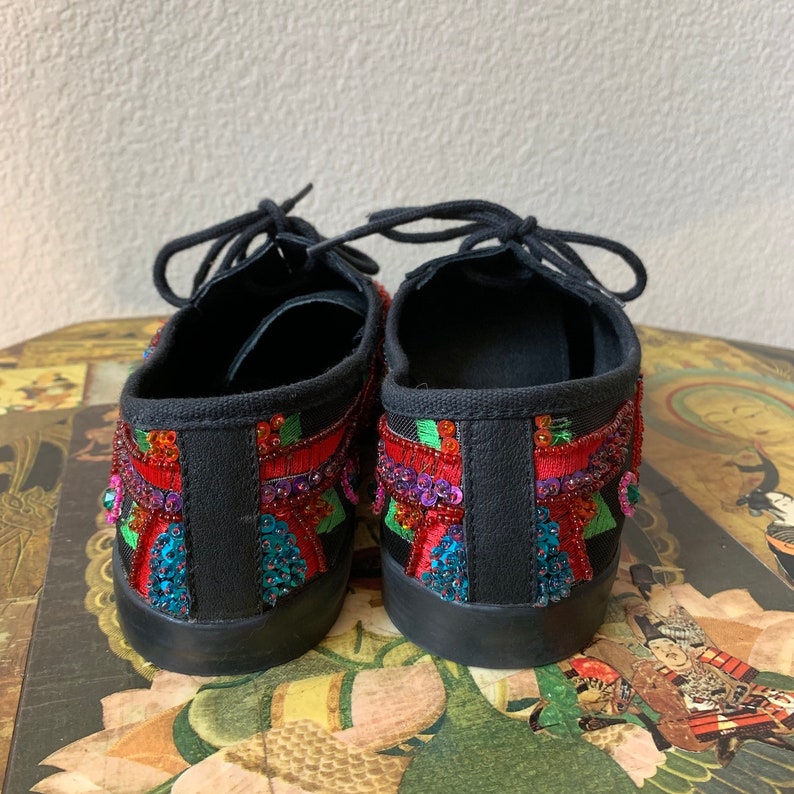 Vintage 1990s One Step Up by Chinese Laundry Rainbow Floral Sequin Boho Trippy Hippie Shoes Sz 8 US
