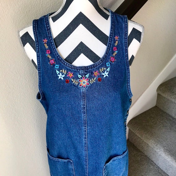 Vintage 1990s Denim Rainbow Floral Embroidered Psy
