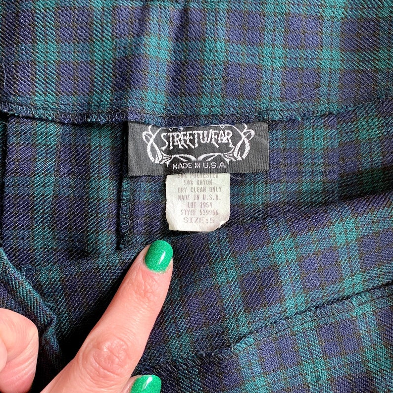 Vintage 1990s Blue Green Plaid Boxes Schoolgirl Kawaii Grunge Punk Uniform Mini Skirt Sz 5 US