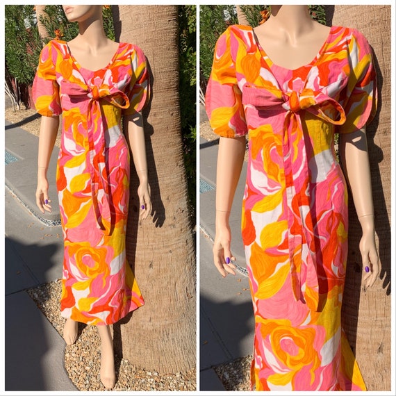 Vintage 1960s Floral Psychedelic Metallic Glitter