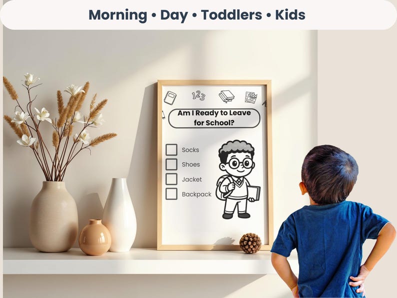 Morning Routine First Then Visual Black and White Morning Routine Chart | Printable Kids Schedule ...