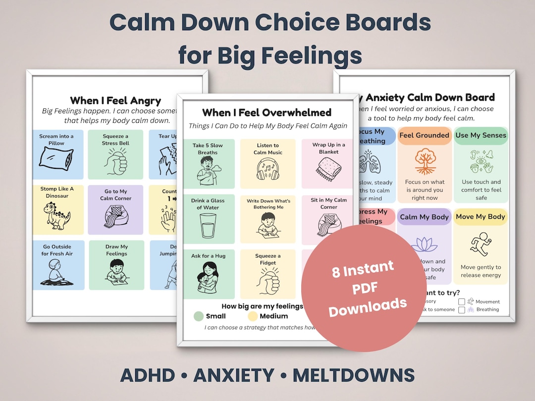 Calm Down Choice Board Bundle for Kids | Anxiety & Anger Coping Skills ...