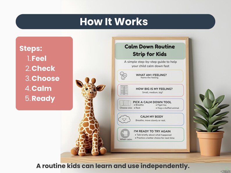 Calm Down Routine Strip for Kids, Emotional Regulation Visual, Coping ...