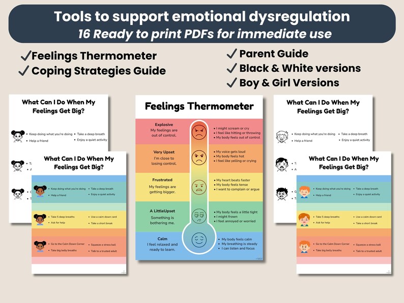 Feelings Thermometer Printable | Emotional Regulation Chart for Kids ...