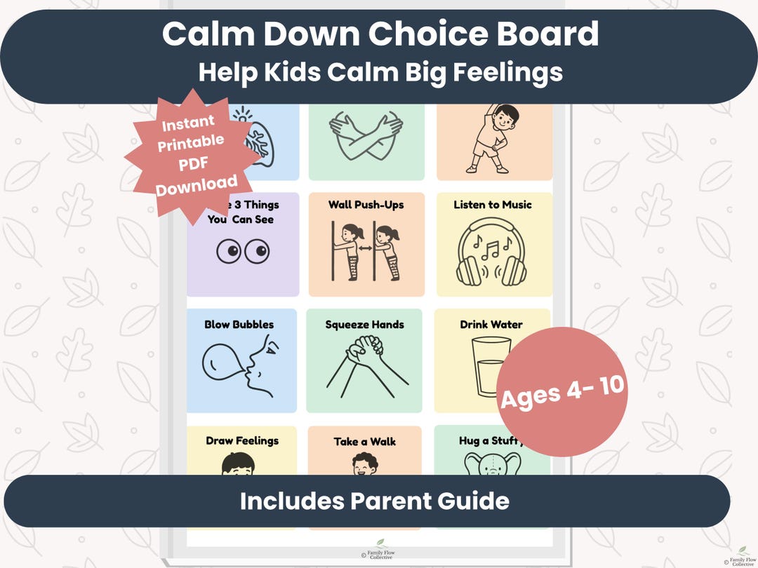 Calm Down Choice Board for Kids | Emotional Regulation Printable | ADHD ...