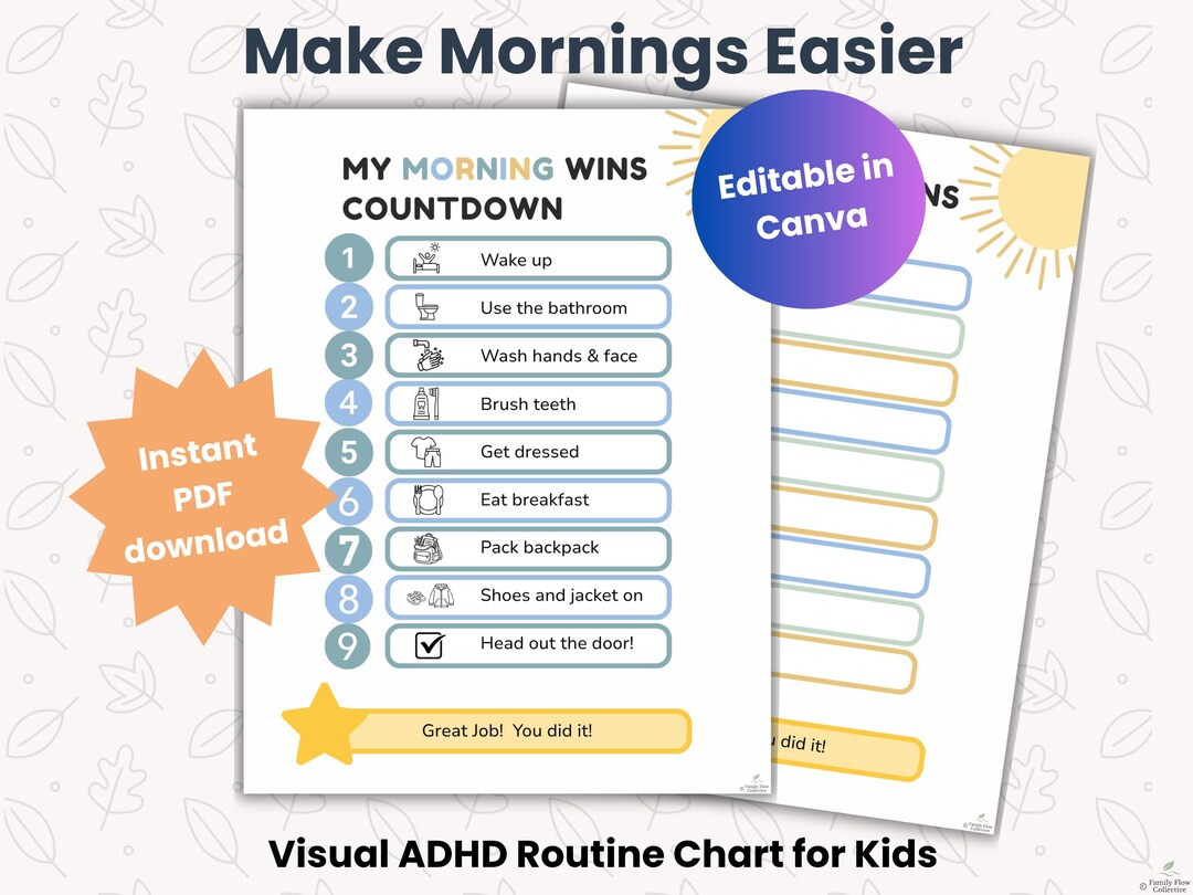 ADHD Morning Routine Chart for Kids | Visual Schedule Printable | ADHD ...