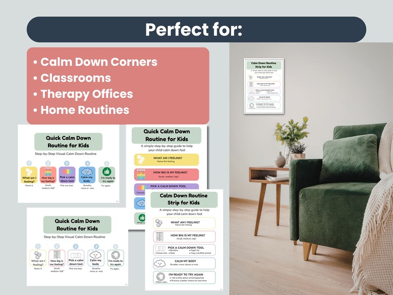 Calm Down Routine Strip for Kids, Emotional Regulation Visual, Coping ...