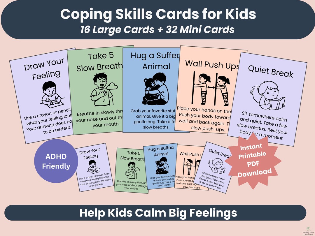 Coping Skills Cards for Kids | ADHD Coping Skills Printable | Emotional ...