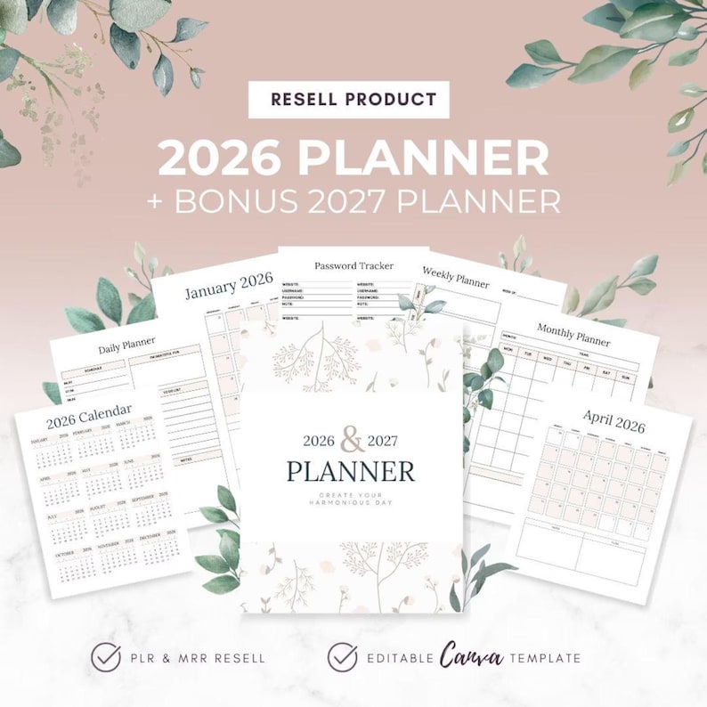 2026 Planner, MRR PLR Digital Planner, Editable Canva Templates ...