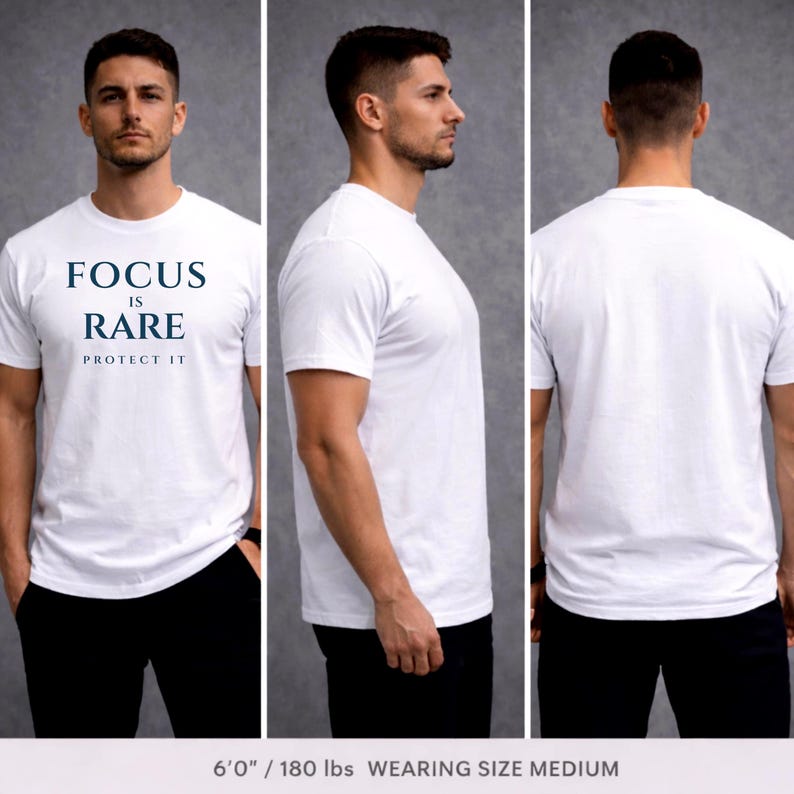 Fokus ist selten Shirt, Minimal ästhetisches Streetwear T-Shirt, motivierende Männer Grafik-T-Shirt, moderne Mindset-Kleidung, übergroßes Unisex-T-Shirt Bild 5