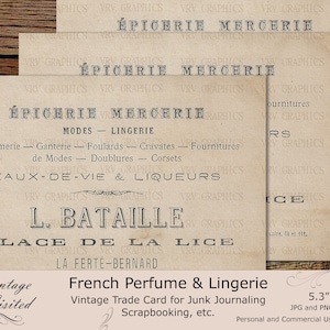French Parfüm Lingerie Korsett Werbung Vintage Handelskarte Ephemera Junk Journaling Scrapbook Druckbare Instant Digital Download