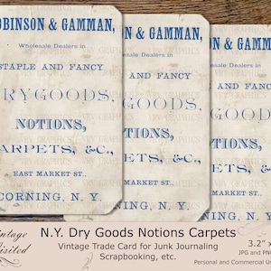 1800's NY Grungy Dry Goods Vintage Advertisement Trade Card Ephemera Junk Journaling Scrapbooking para impressão Download digital instantâneo