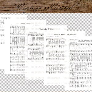 5 Hymnal Hymn JPG PNG Transparent BKGD Christian Vintage Sheet Music Printable Instant Digital Download Image Clipart Graphic vs0113
