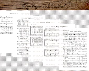 5 Hymnal Hymn JPG PNG Transparent BKGD Christian Vintage Sheet Music Printable Instant Digital Download Image Clipart Graphic vs0113