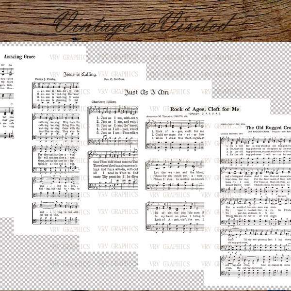 5 Hymnal Hymn JPG PNG Transparent BKGD Christian Vintage Sheet Music Printable Instant Digital Download Image Clipart Graphic vs0113