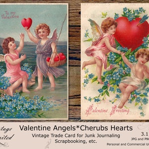 Shabby Victorian Valentine Cherubs Angels Red Heart Vintage Postcard Scrapbooking Ephemera Instant Digital Download Printable Clipart pc0010