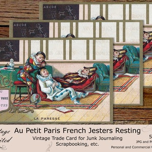 1800's French Jesters Resting Vintage Paris Advertisement Trade Card Ephemera Junk Journaling Scrapbook Printable Instant Digital Download