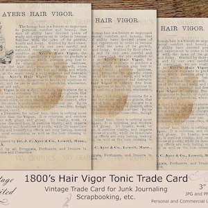 1800 es Ayer es Hair Tonic Vigor Werbung Vintage Handelskarte Ephemera Junk Journaling Scrapbook Druckbare Instant Digital Download
