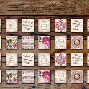 May include: A set of 20 vintage-style square tiles with various floral and musical designs. Each tile features a different inspirational quote or hymn lyric, including "Amazing Grace", "How Sweet the Sound", "Full of Grace and Truth", "By Grace You Are Saved", "Grace is the Gift", "Through God's Grace and Power", and "By the Grace of God".