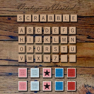 Scrabble Tile Game Pieces collage .75 x .83 PNG - PSD - JPG Instant Digital Download Printable Clipart Educational Junk Journaling Magnet