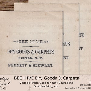 Bee Hive Dry Goods Vintage Trade Card Back Script Print Ephemera Junk Journaling Scrapbooking Afdrukbare Instant Download Clipart