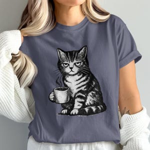 Comfort Colors®,Grumpy Cat Coffee T-Shirt, Funny Feline Lover Tee, Sarcastic Pet Shirt, Introvert Caffeine Addict Gift, Cute Cat Owner Top