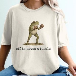 Comfort Colors®, Boxing Frog T-shirt, Off To Cause A Tussle Tee, shirt humoristisch Animal Fighter, sarcastische amfibie puncher, schattig cadeau pad