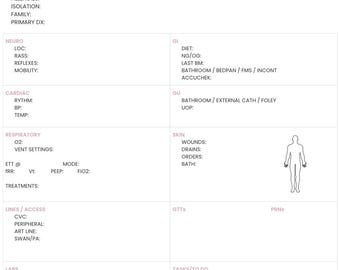 ICU Nurse Report Sheet Template; Printable/Download/PDF