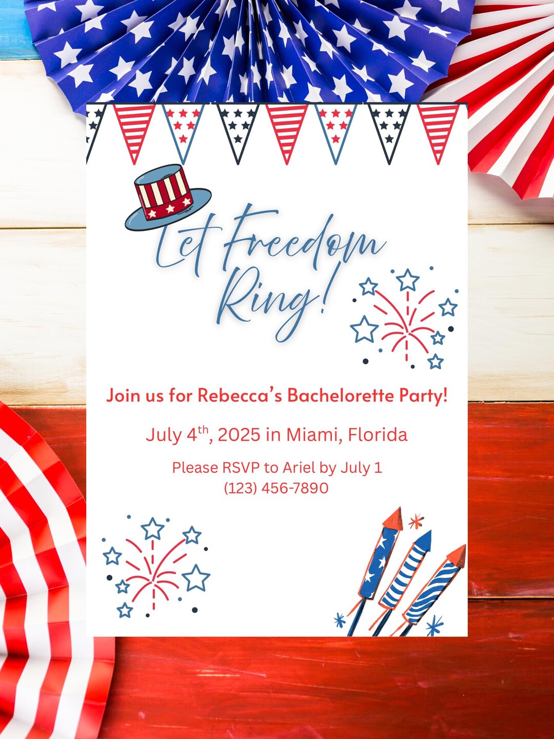 Let Freedom Ring Bachelorette Invitation Template - Canva Editable - Etsy