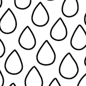 Può includere: Motivo ripetuto di gocce bianche bordate di nero su sfondo bianco. Il design è pulito e minimalista, con le gocce disposte in modo regolare. Adatto per tessuti o carte da parati.