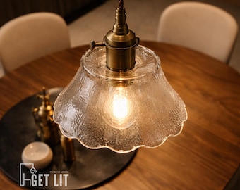 Textured Glass Pendant Light, Polished Copper, Nordic Kitchen Lighting