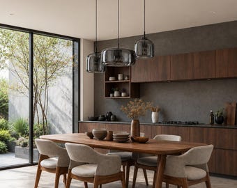 Smoked Glass Pendant Light, Modern Hanging Lamp for Kitchen Island, Set of 3 Ceiling Lights, Black Cord, Mid Century Home Decor Lighting