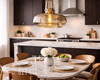 Glass Halo Pendant Light, Nordic Clear Hanging Lamp, Kitchen Island Dining Cafe Lighting
