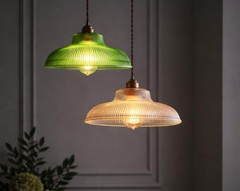 Nordic Ribbed Glass Pendant Light: Retro Kitchen Island Hanging Lamp