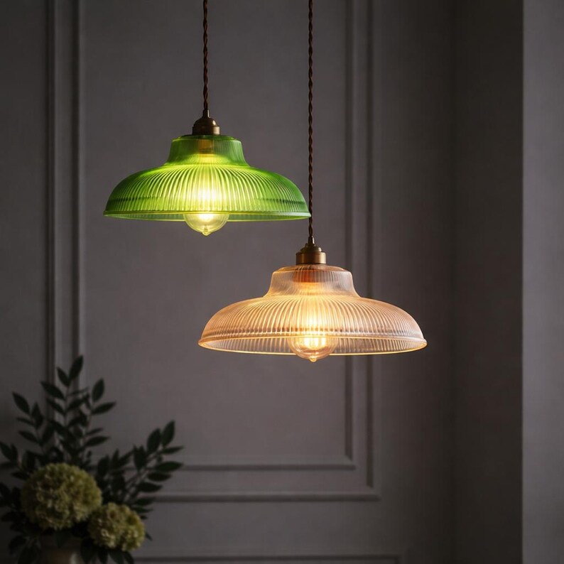 Nordic Ribbed Glass Pendant Light: Retro Kitchen Island Hanging Lamp - Etsy