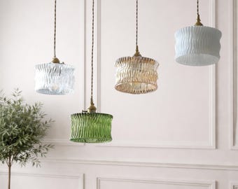 Rippled Glass Pendant Light, Nordic Modern Hanging Lamp, Kitchen Island Lighting