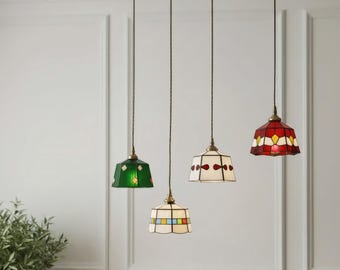 Tiffany Style Stained Glass Pendant Light, Colored Glass Kitchen Island Lamp