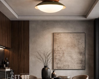 Mid-Century Modern Dome Flush Mount LED Ceiling Light – Art Deco Style Lamp