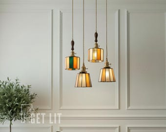 Vintage-inspired  Stained Glass Pendant Light, Japanese Nordic Hanging Lamp, Dining Room Bedroom Ceiling Lighting