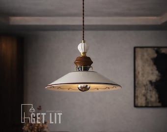 French Country Ceramic Pendant Light, Hand-Painted Floral, Cottagecore Kitchen Island Lamp