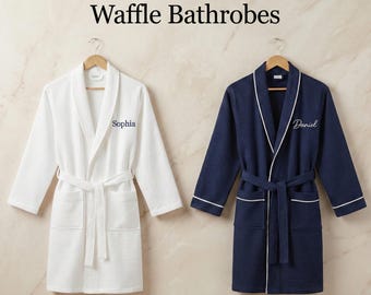 Bata de gofre personalizada, bata de spa bordada, para él y para ella