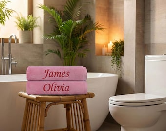 Toalla de baño con nombre bordado, decoración de baño personalizada