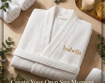 Bata de algodón bordada con diseño de gofre, regalo de spa personalizado