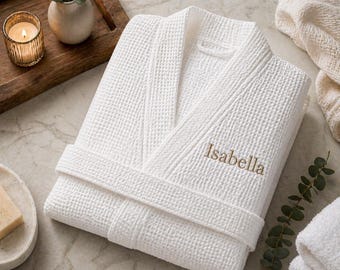 Personalized Waffle Weave Bathrobe, Embroidered Luxury Robe, Wedding Bridal Gift