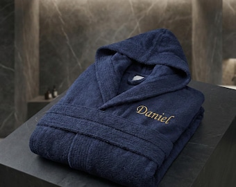 Albornoz con capucha bordada, bata de spa personalizada