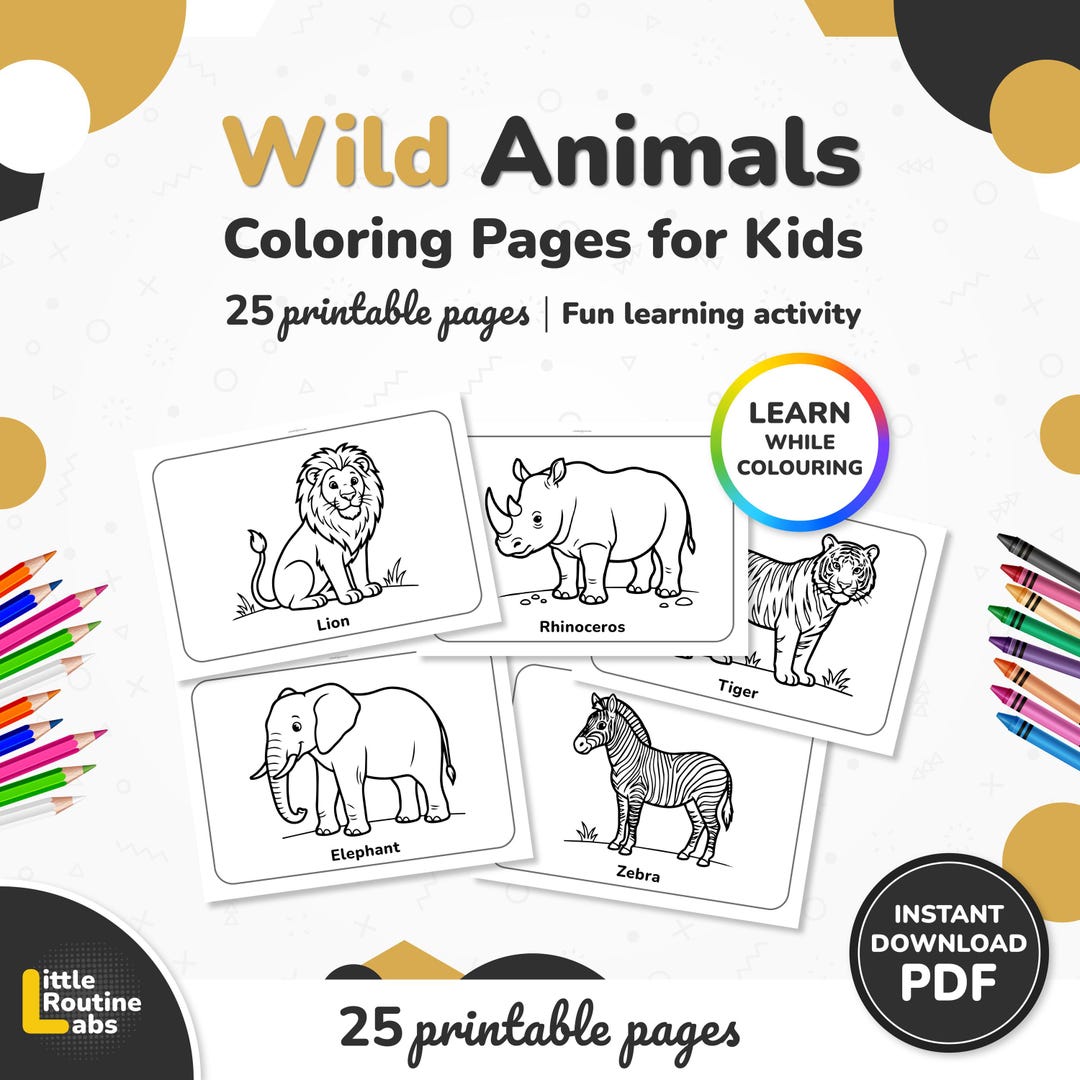Wild Animals Coloring Pages for Kids Printable PDF, Safari Animal ...