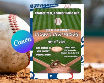 Blue Baseball Birthday Invitation Dodgers Blue, Editable Canva Invite, 5x7 Digital Download